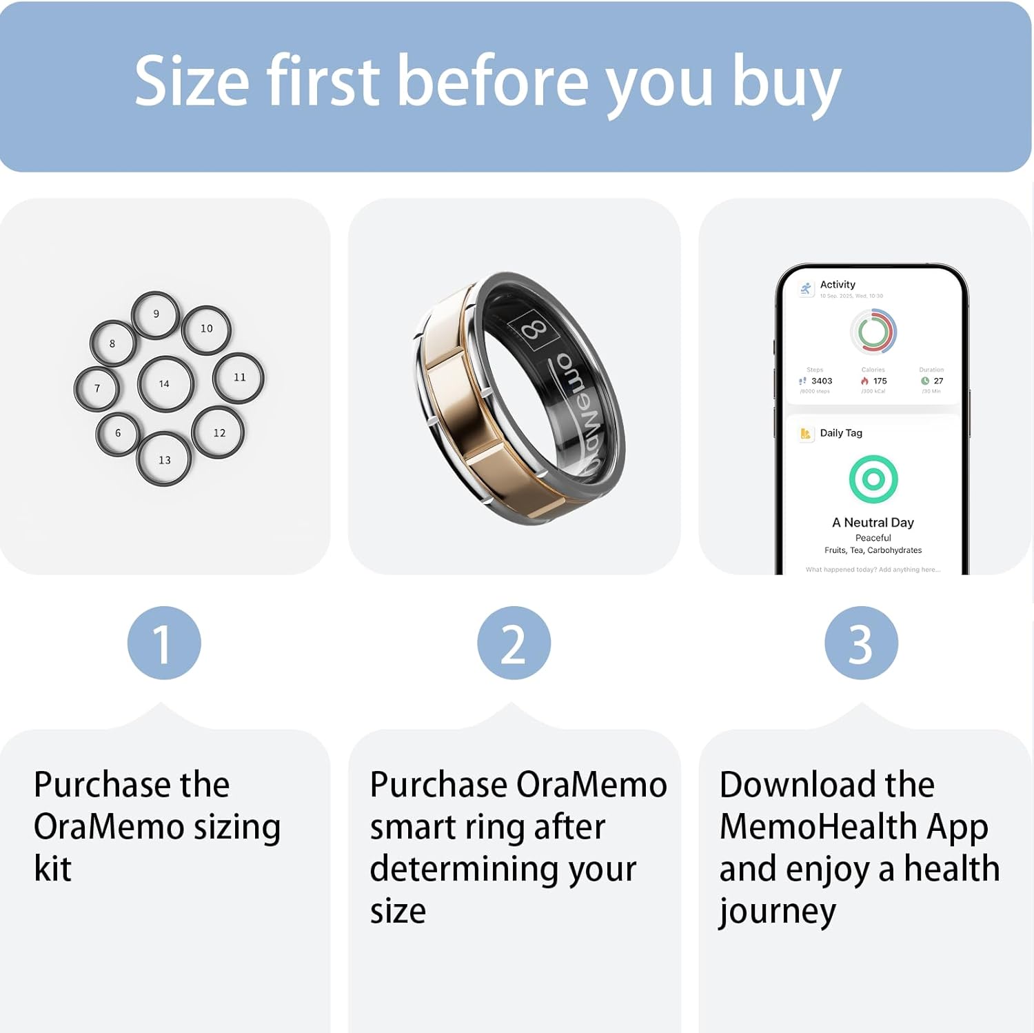 Sizing Kit 1.0, Size Before Buying the Smart Ring, 9 Sizes from Size 6-14, Only Accurate Measurement for Smart Ring 1.0